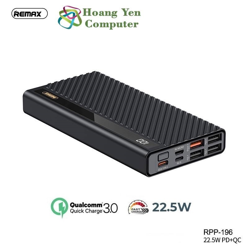 Sạc Dự Phòng Remax RPP-196 20000Mah (Sạc Nhanh QC3.0 18W, 22.5W, PD 18W, VOOC 2.0) - BH 1 Năm