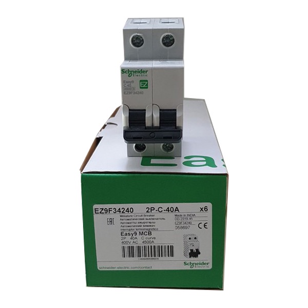 Cầu dao tự động Schneider EZ9F34240 MCB 2 pha 40A dòng cắt 4.5kA Easy9 | Aptomat bảo vệ quá tải Schneider EZ9F34240