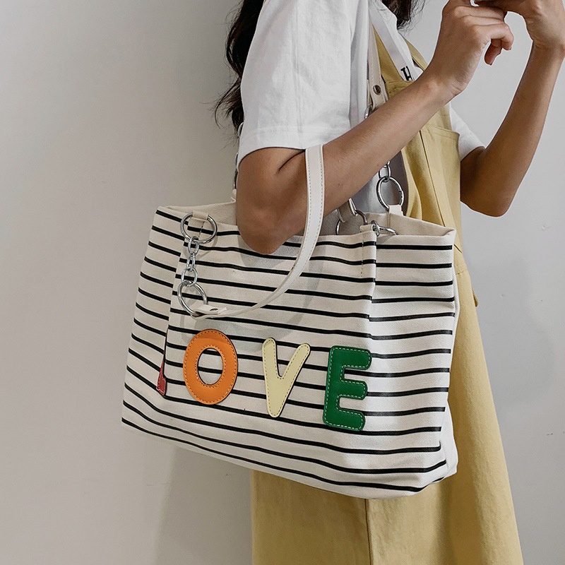 IELGY Túi Đeo Vai Bằng Vải canvas Cỡ Lớn In Chữ Thời Trang Cho Nữ
