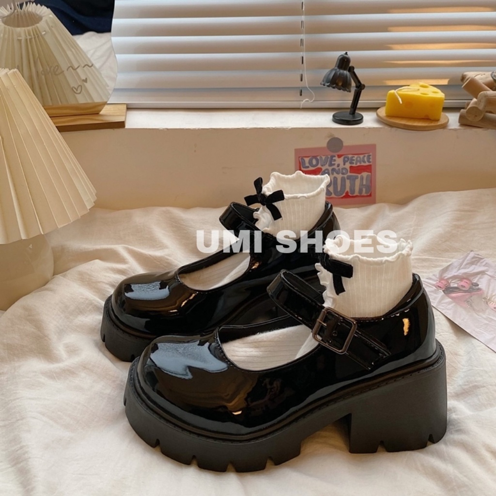 Giày Lolita nữ da bóng, da lì ulzzang phong cách Hàn quốc quai cài đế cao cá tính Luxy Shoes LX21