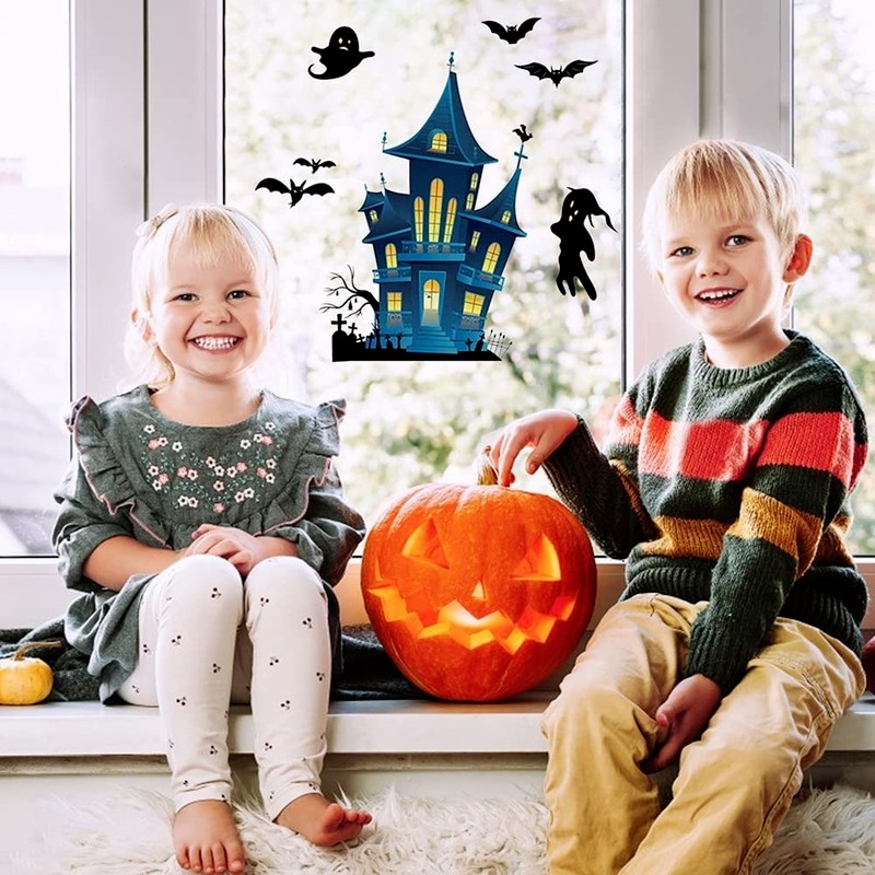 Bộ 4 Tấm Sticker Dán Tường / Kính Cửa Sổ / Cửa Sổ Họa Tiết Halloween Độc Đáo