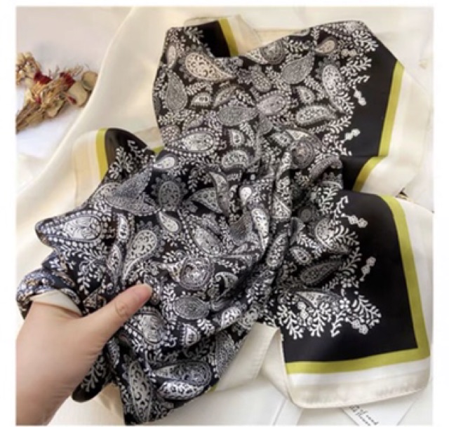 Khăn turban lụa vuông khăn choàng cổ in hoa 70x70cm Khăn bandana làm áo