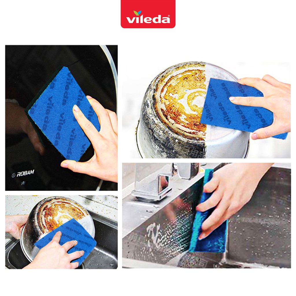 Miếng rửa chén VILEDA chống xước gói 5 miếng bền chắc, kháng khuẩn gây mùi, giữ độ bóng sáng - TSU156167