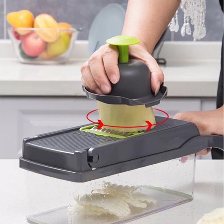 Bộ dụng cụ nạo rau củ quả có nắp và hộp tích hợp dao cắt thái gọt nạo bào sợi rau củ quả kiểu hạt lựu đa năng tiện lợi