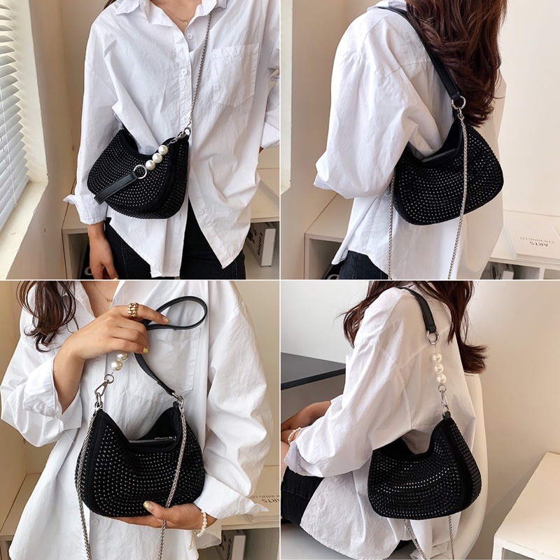 TÚI XÁCH KẸP NÁCH CÓ DÂY ĐEO CHÉO ĐÍNH ĐÁ SÁNG SIÊU ĐẸP ♥️