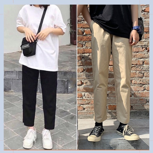 Quần Baggy Kaki Unisex cạp chun Cao Cấp ống suông, Quần Baggy Nam Nữ Vải Kaki - QBGC