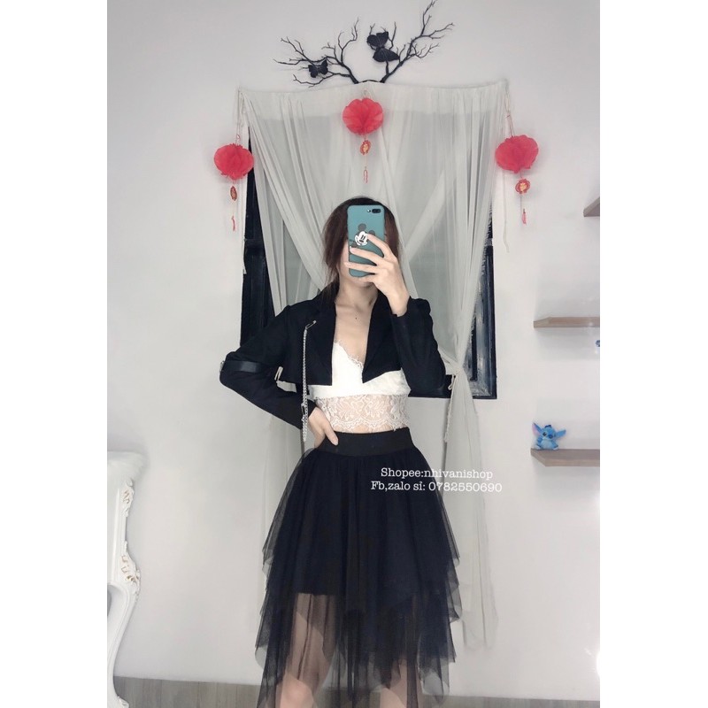 áo khoác vest croptop cá tính ulzzang ( tặng kèm dây xích )
