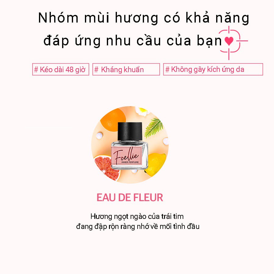 [Mã FMCG8 - 8% đơn 250K] Nước Hoa Vùng Kín Hương Trái Cây Ngọt Ngào Foellie Eau De Innerb Perfume 5ml - Fleur [MÀU HỒNG]