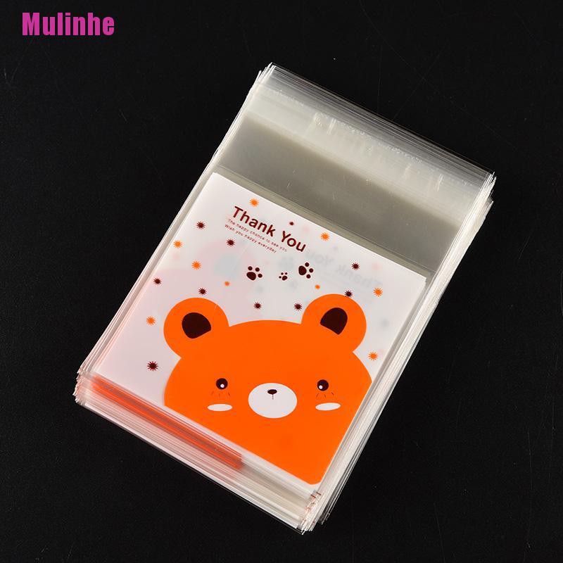 [Mulinhe] 100 Miếng Dán Hình Gấu Túi Nhựa Bóng Kính Đựng Bánh Kẹo