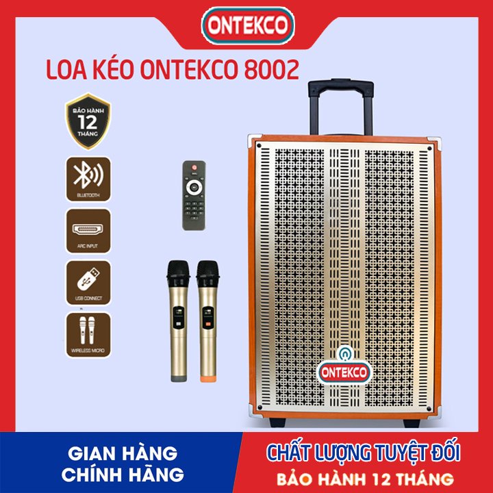 Loa kẹo kéo Ontekco kết nối bluetooth Tặng 2 mic hát karaoke không dây cao cấp - Hàng chính hãng bảo hành 12 tháng