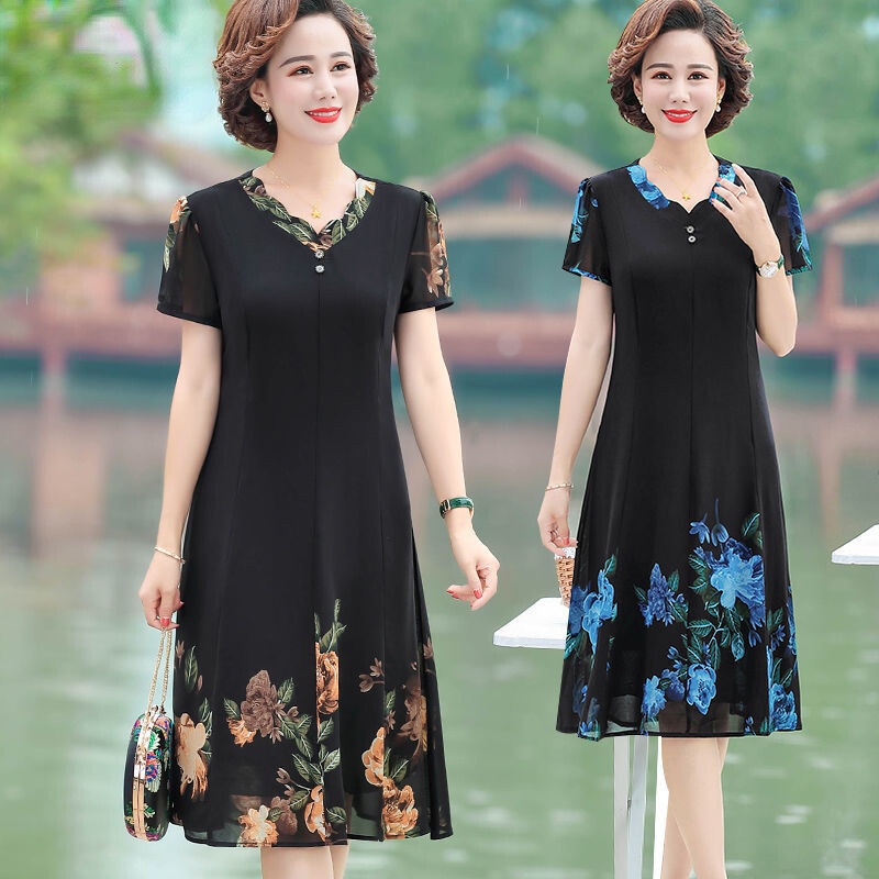 Đầm chiffon Thiết Kế Mới Thời Trang Mùa Hè Theo Phong Cách Phương Tây Cho Phụ Nữ Trung Niên