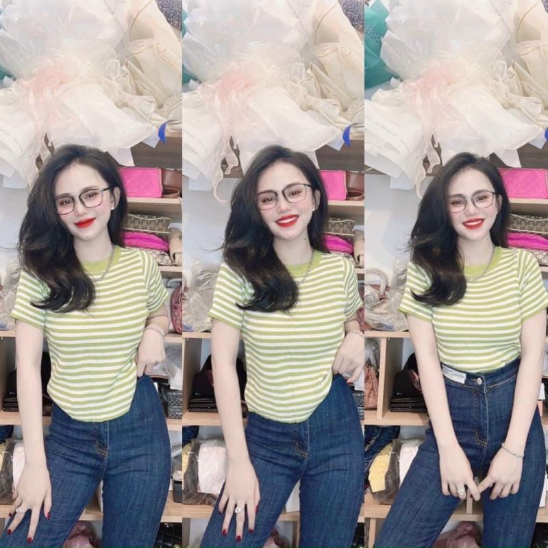 Áo thun sọc cổ tròn chuẩn phôm tôn dáng sang chảnh PC