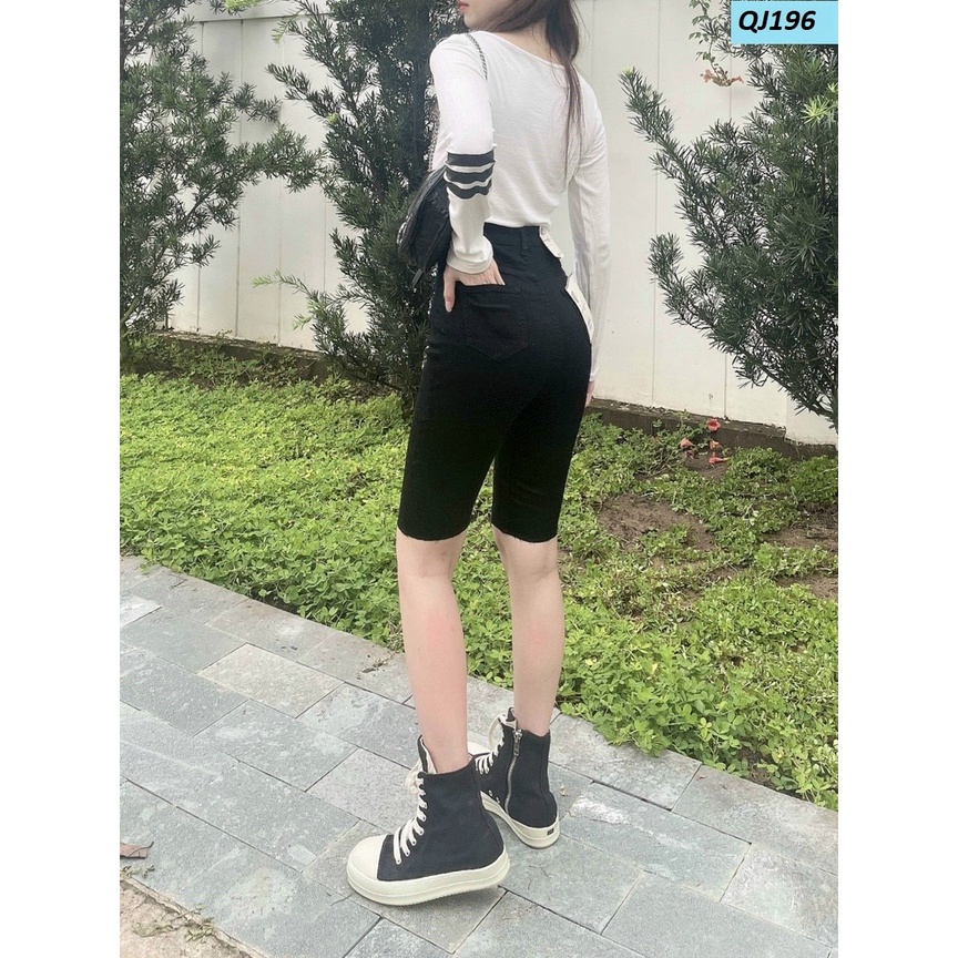 Quần ngố jeans co giãn rách gối lưng cao đẹp QJ196