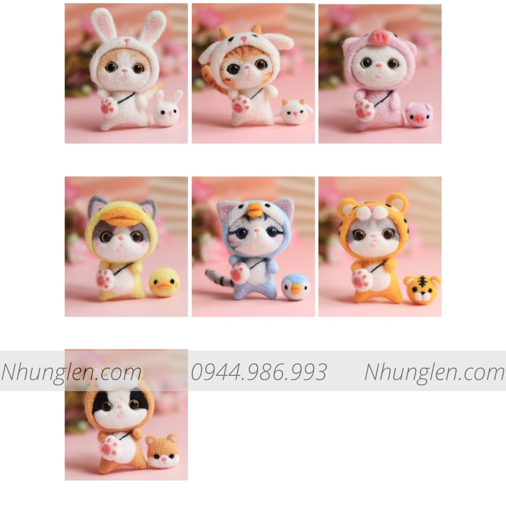Bộ len chọc Mèo Mũm Mĩm có hướng dẫn làm quà tặng ý nghĩa. Needle felting cat