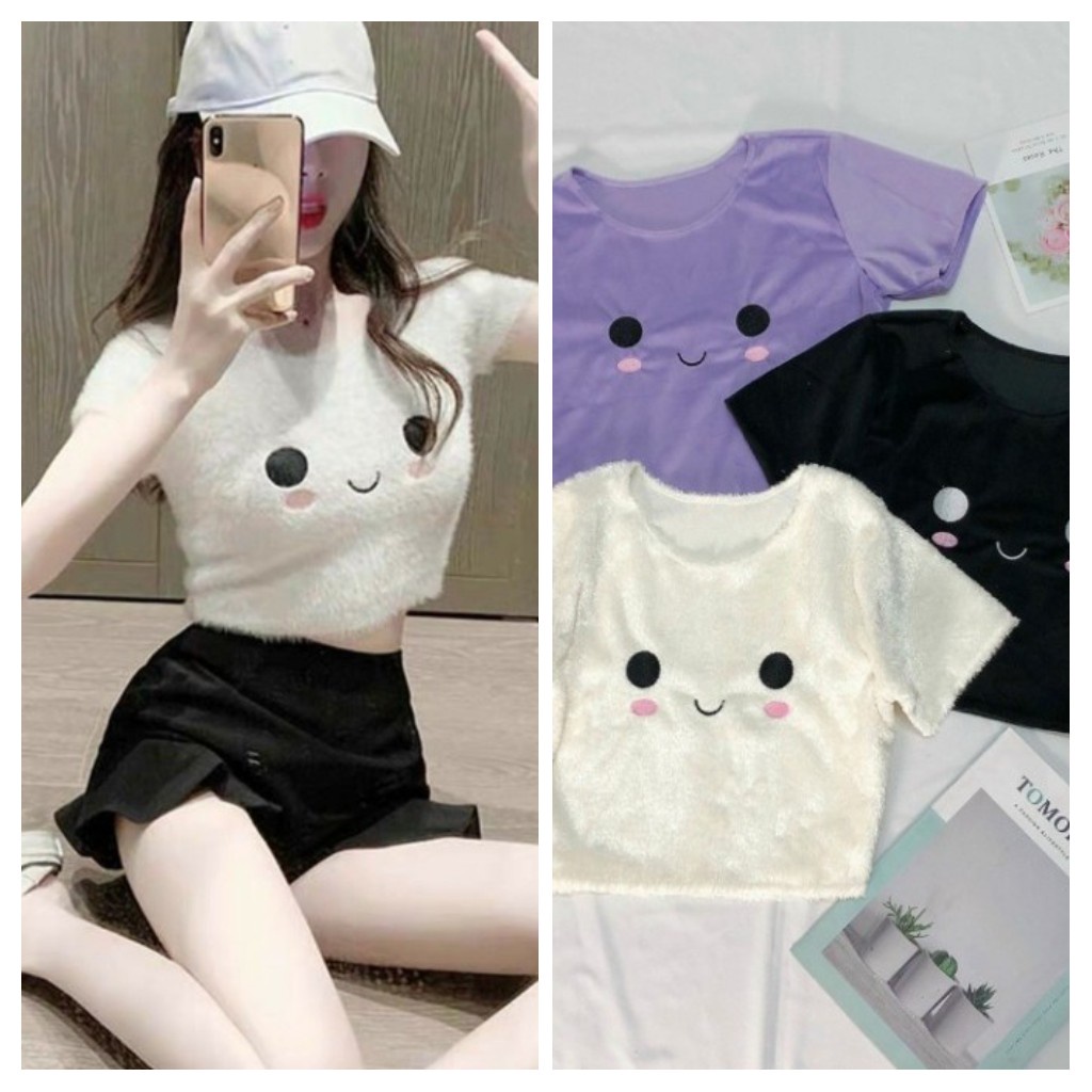 Áo Croptop phối lông in hình siêu xinh Cam Kết Hàng Y Hình