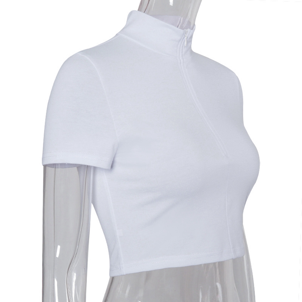 Áo Croptop Tay Ngắn Phối Khoá Kéo