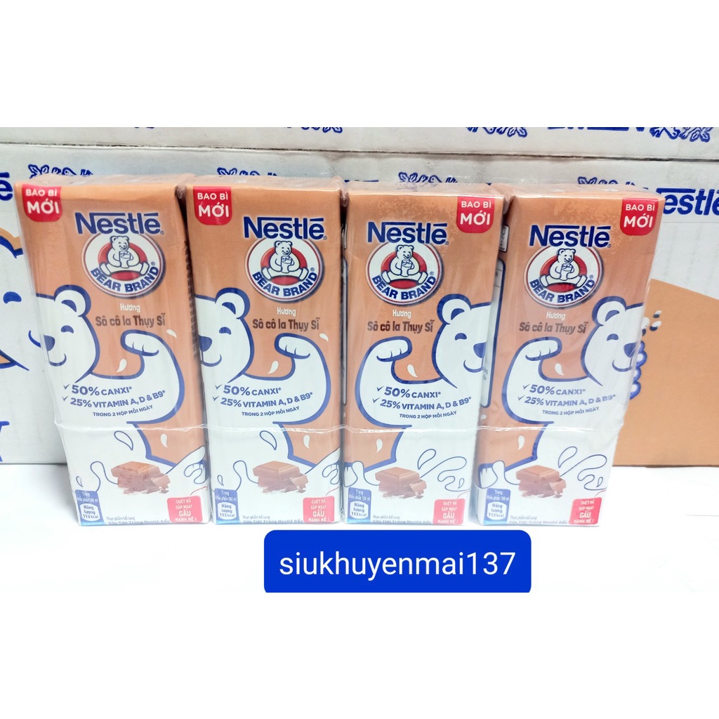 Thùng 48 hộp sữa Nestle gấu hương socola thụy sĩ 180ml 1 hộp date 8.2022