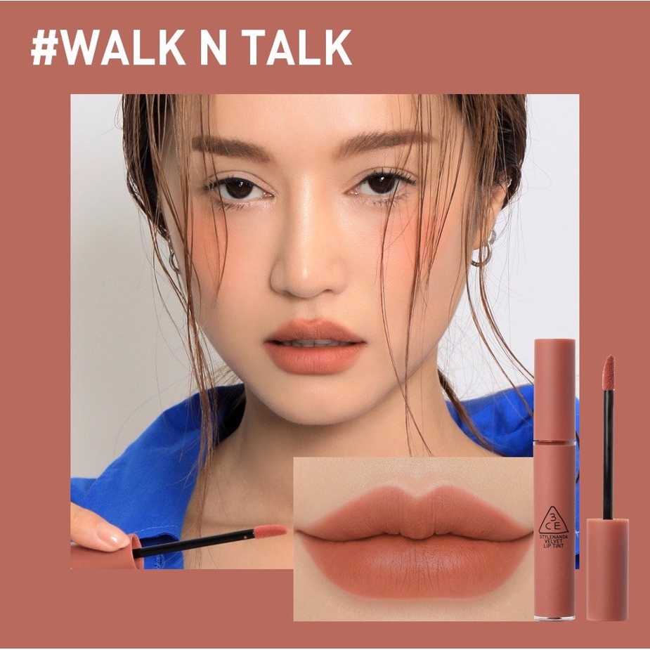 Son kem lì 3CE Velvet Lip Tint Walk N Talk nâu đào đậm siêu tây siêu sang