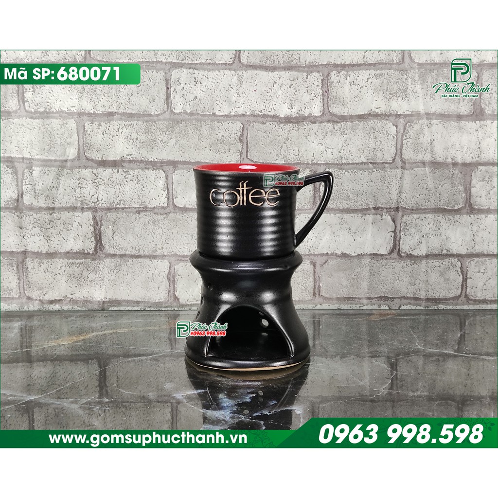 Ly cafe đốt nến bằng gốm sứ men gốm lòng đỏ gốm sứ Phúc Thành