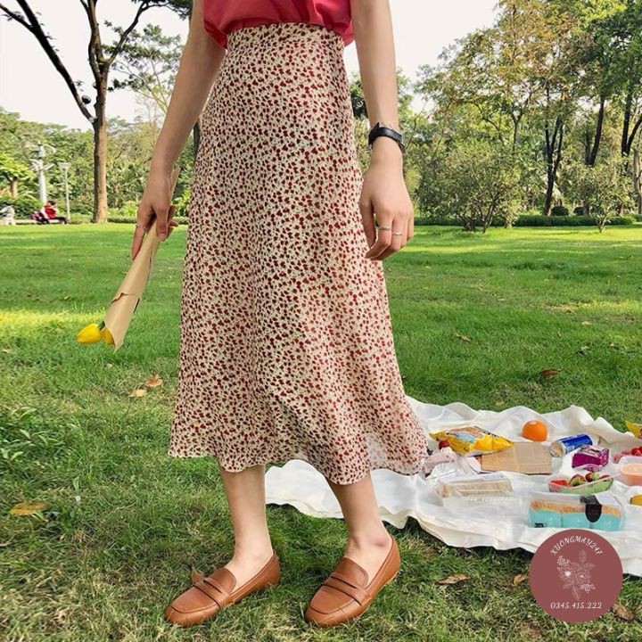 Chân Váy Hoa Nhí Vintage Nhiều Màu Hàng Quảng Châu - Chân Váy Dài Vintage Cạp Chun (có loại 2 lớp) | BigBuy360 - bigbuy360.vn