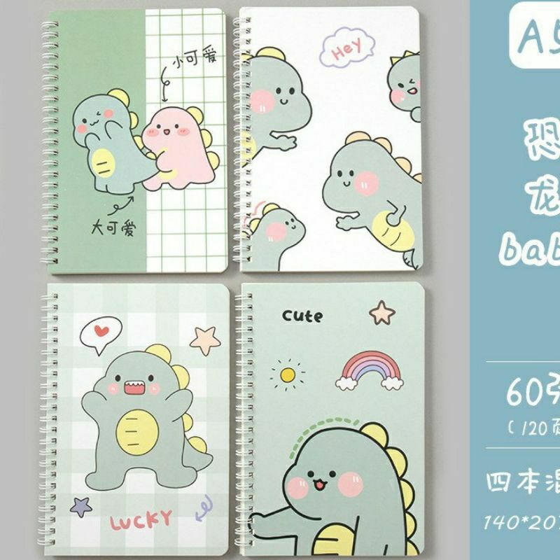Sổ lò xo A5 họa tiết hoạt hình dễ thương/ Vở viết kẻ ngang notebook chủ đề khủng long, cô bé, thỏ, gấu quà tặng học sinh