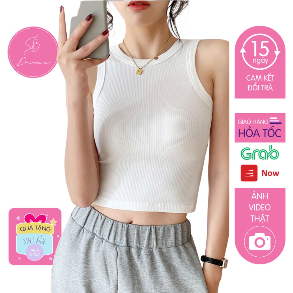Áo croptop nữ EMME - áo sát nách ba lỗ thun không tay kiểu ôm body tank top co giãn tốt A02 | BigBuy360 - bigbuy360.vn