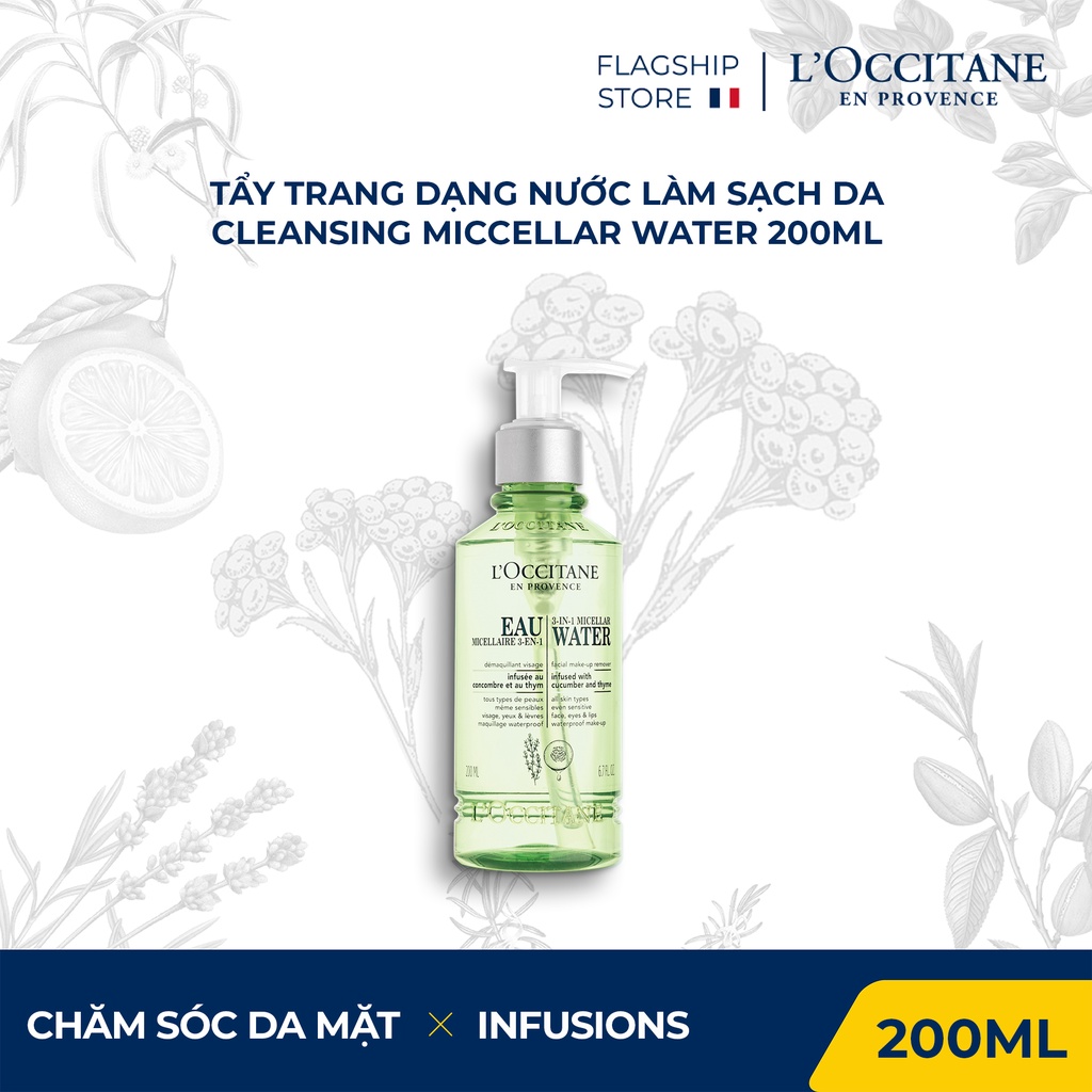 Tẩy trang dạng nước làm sạch da Cleansing Miccellar Water 200ml L'Occitane