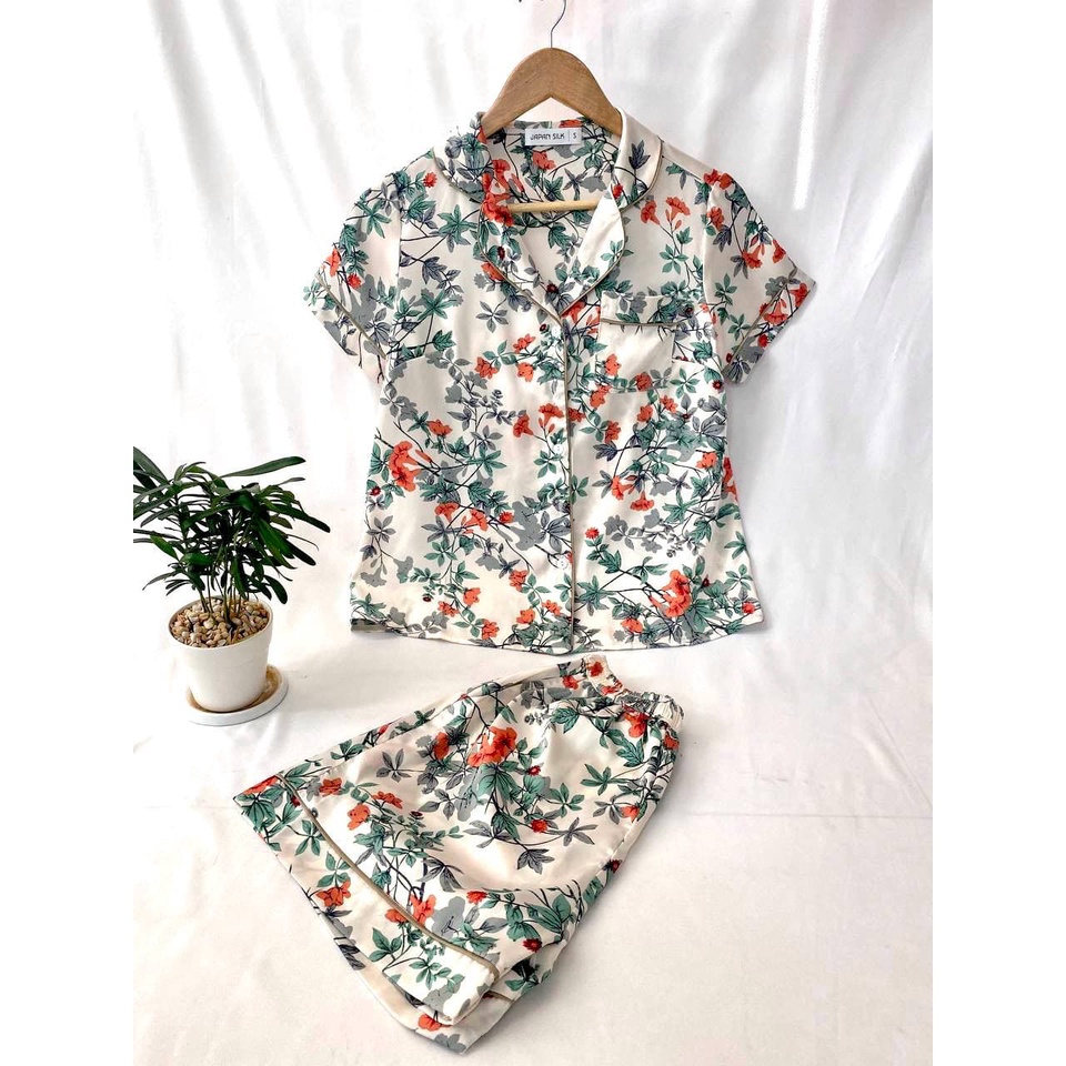 JAPAN SILK - Bộ cộc pijama lụa Nhật họa tiết hoa sơn sang trọng