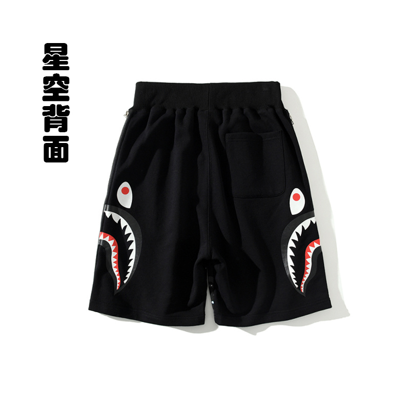 AAPE Shark Head Luminous Side Double Zipper, Starry Sky Spots,   Shorts, The Same Style for Men and Women Quần thời trang