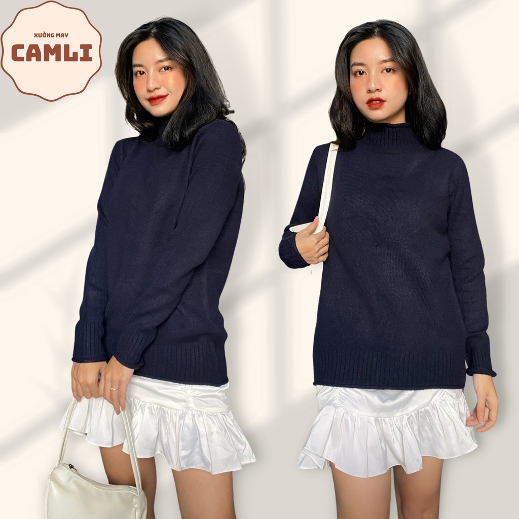 Áo len cổ lọ nữ CAMLI thương hiệu Milla Off-Duty xuất dư Freesize dáng dài style Hàn Quốc