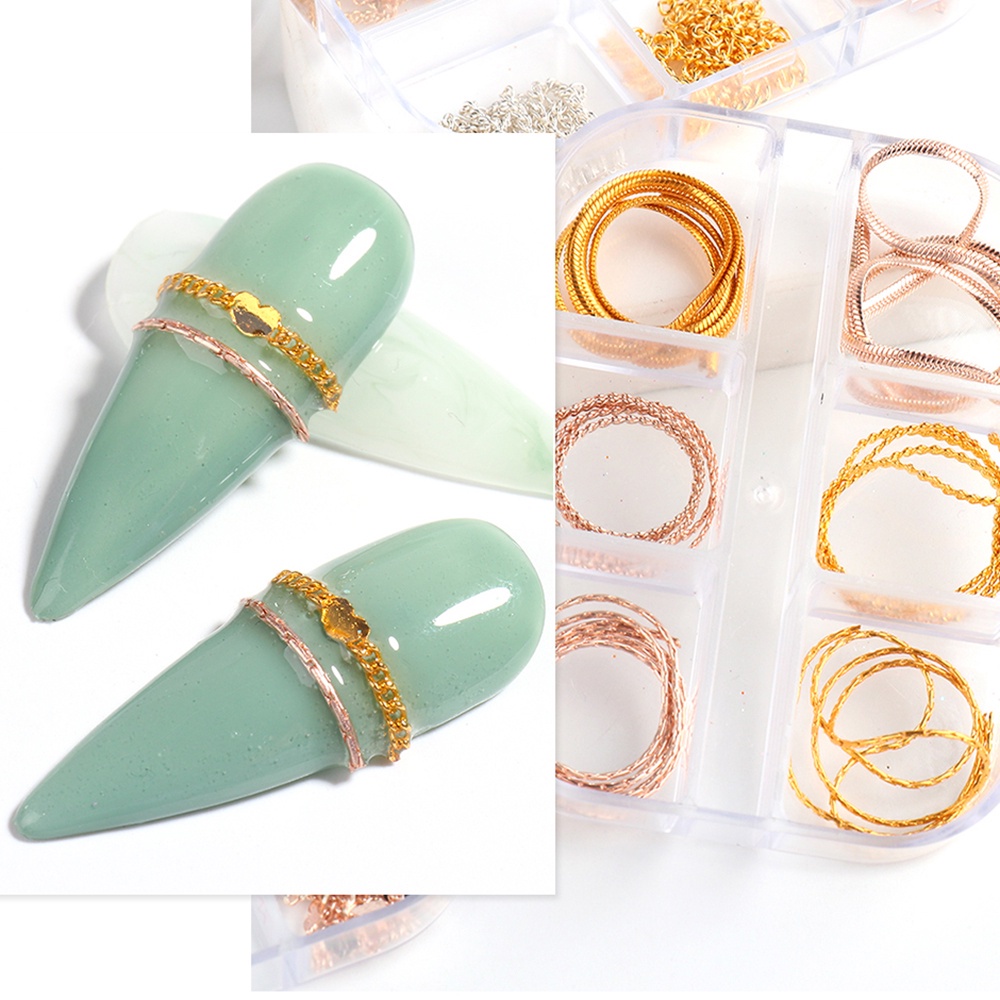 Phụ Kiện Trang Trí Móng Tay 3D Kiểu Mắt Xích Bằng Kim Loại Phong Cách Punk Nhật Bản DIY