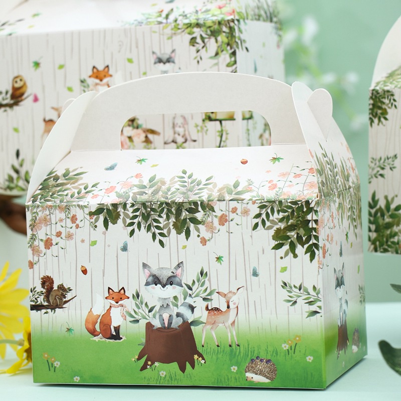 Set 4 Hộp carton Đựng Kẹo Họa Tiết Rừng Cây Hoạt Hình Trang Trí Tiệc Cưới/Sinh Nhật