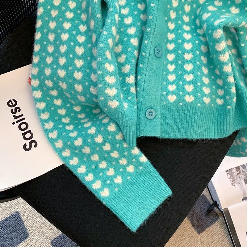 Áo Khoác Cardigan Cổ Chữ V Màu Xanh Lá Cây Thời Trang Mùa Thu Phong Cách Phương Tây