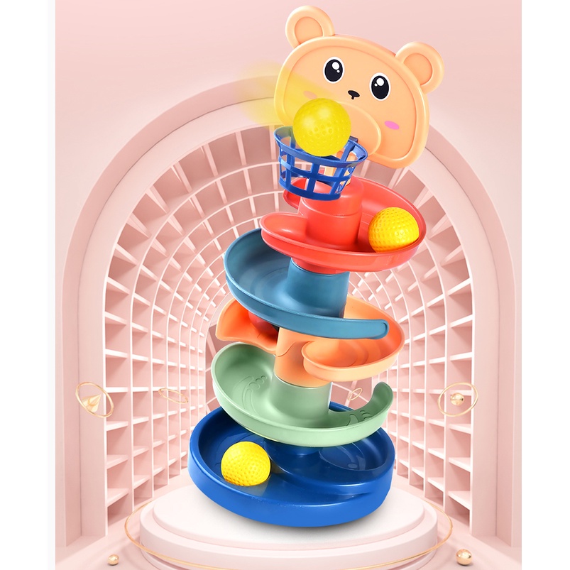 Thả bóng xoay tròn, đồ chơi cầu trượt thả bóng xoay tròn đồ chơi vận động cho bé