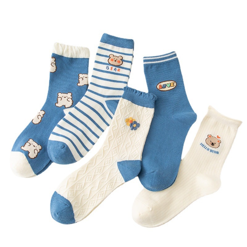 WAFNHA D608 Vớ cotton Thêu Hình Gấu Phong Cách Hàn Quốc Dành Cho Nữ