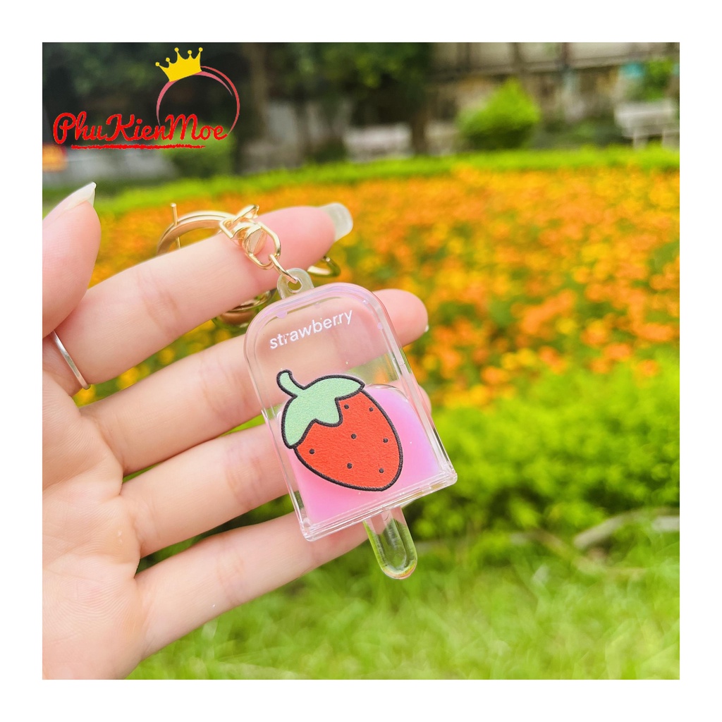 Móc chìa khóa nước hình que kem 2 màu xanh và hồng hàng loại 1 , PhuKienMoe handmade