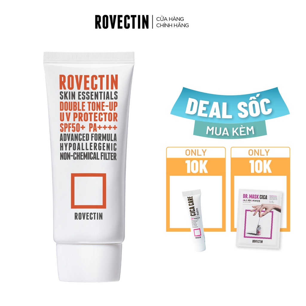 Kem chống nắng vật lý nâng tone ROVECTIN Skin Essentials Double Tone-up UV Protector SPF 50+ PA++++ 50ml