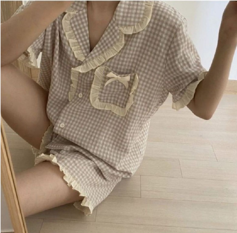 Set Đồ Ngủ Sọc Ca Rô Xinh Xắn Dành Cho Nữ