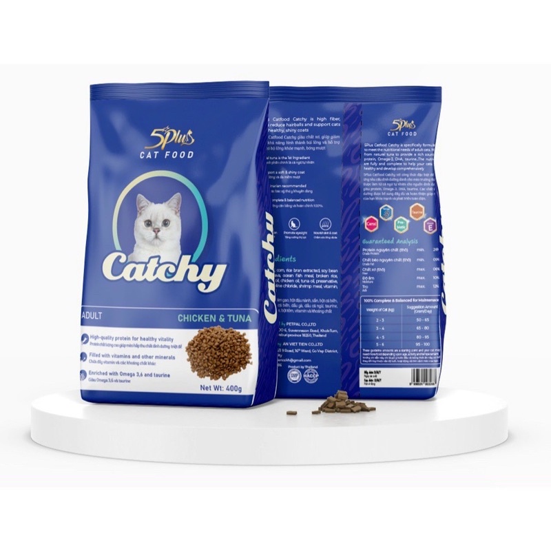 Thức ăn hạt Catchy 5plus dành cho mèo con và mèo lớn từ thịt gà và cá ngừ 400g - Thức ăn cho mèo - Kitty Pet Shop BMT