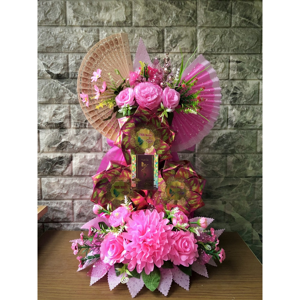 Tráp trà lễ 3 hộp - màu Hồng