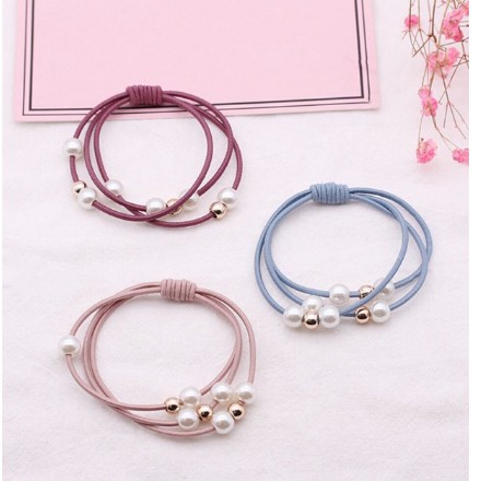 Combo 2 dây thun buộc tóc hạt nhựa giả ngọc đẹp dễ thương Style Hàn Quốc