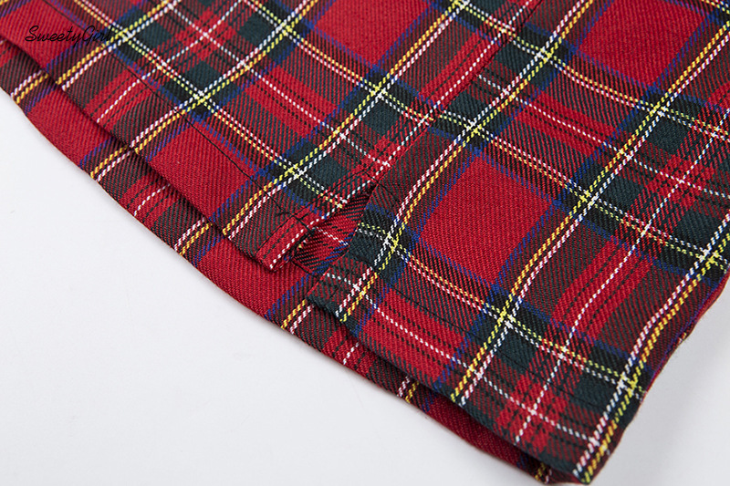 Chân Váy Lưng Cao Hoạ Tiết Sọc Ca Rô Phối Khoá Kéo Thiết Kế Xẻ Quyến Rũ