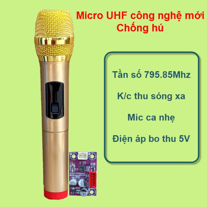 Micro không dây đôi UHF loa kéo tần số 770.85Mhz - 795.85Mhz bắt sóng xa - thân nhôm - phím bấm, micro cho loa kéo