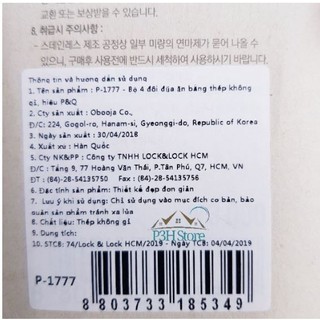 Set 4 đôi đũa inox Hàn Quốc LOCK&LOCK