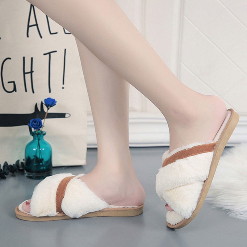 Dép Bông cotton Quai Chéo Hở Ngón Quai Chéo Phối Màu Thời Trang Thu Đông Hàn Quốc Mới Dành Cho Bạn Nữ Mang Trong Nhà