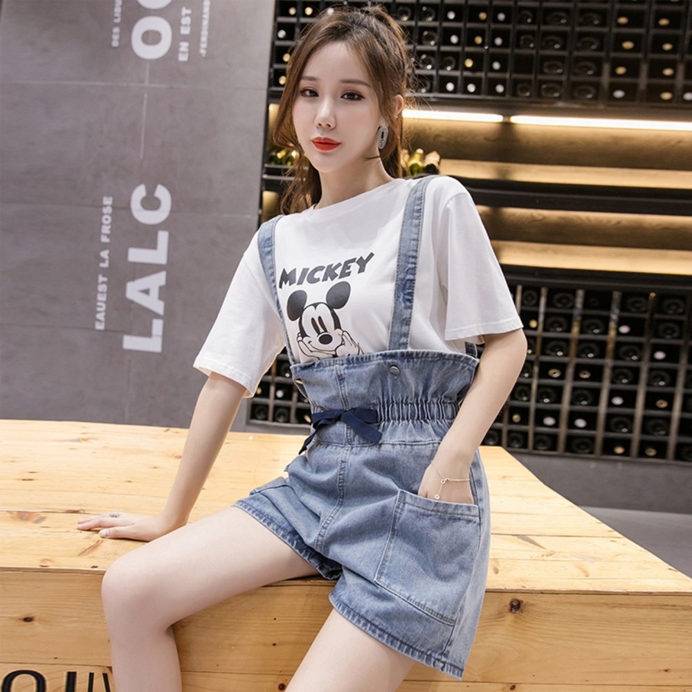 Quần shorts yếm jean SAIGONJEAN eo thun gắn nơ YJ017 - yếm bò ulzzang phong cách hàn quốc | BigBuy360 - bigbuy360.vn