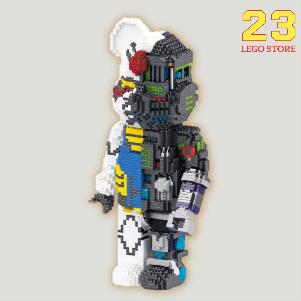 Bộ đồ chơi lắp ghép gấu BearBrick Robot và BearBrick Rick may mắn cao 31cm hãng YKO