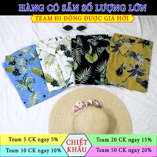 Bộ đồ trái cây đi biển, đi chơi cho gia đình- nhóm- công ty mẫu dứa, vải kate cotton gặt không bị rút, không xù lông