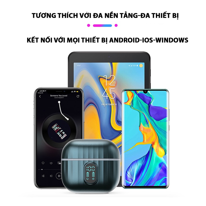 Tai nghe bluetooth chống ồn T2 tai phone không dây thể thao nghe nhạc pin trâu Earbuds