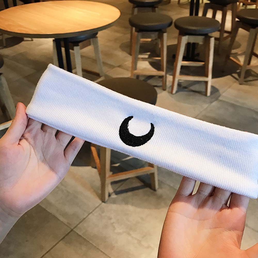 Băng Đô Cài Tóc Dệt Kim Mềm Co Giãn Thấm Hút Mồ Hôi Thêu Hình Mặt Trăng Nhiều Màu Cho Nữ